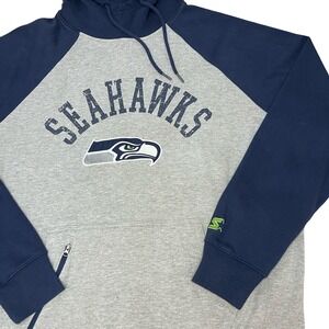 Starter Seattle Seahawks NFL‎ Hoodie XXL Gray Navy Pullover Sweatshirt Logo 2XL